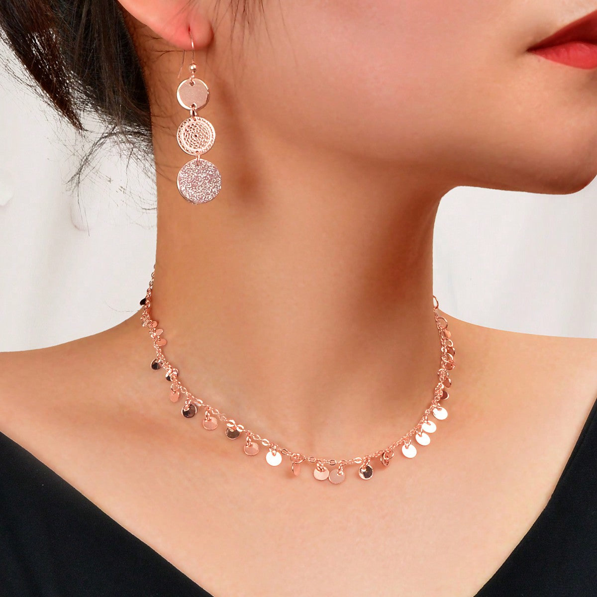 Set Collana e Orecchini Pendenti Multi-Disco – "Oro Rosa"