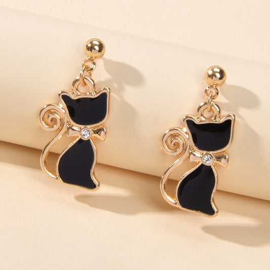 Orecchini Gatto Nero con Strass – 2,7 cm