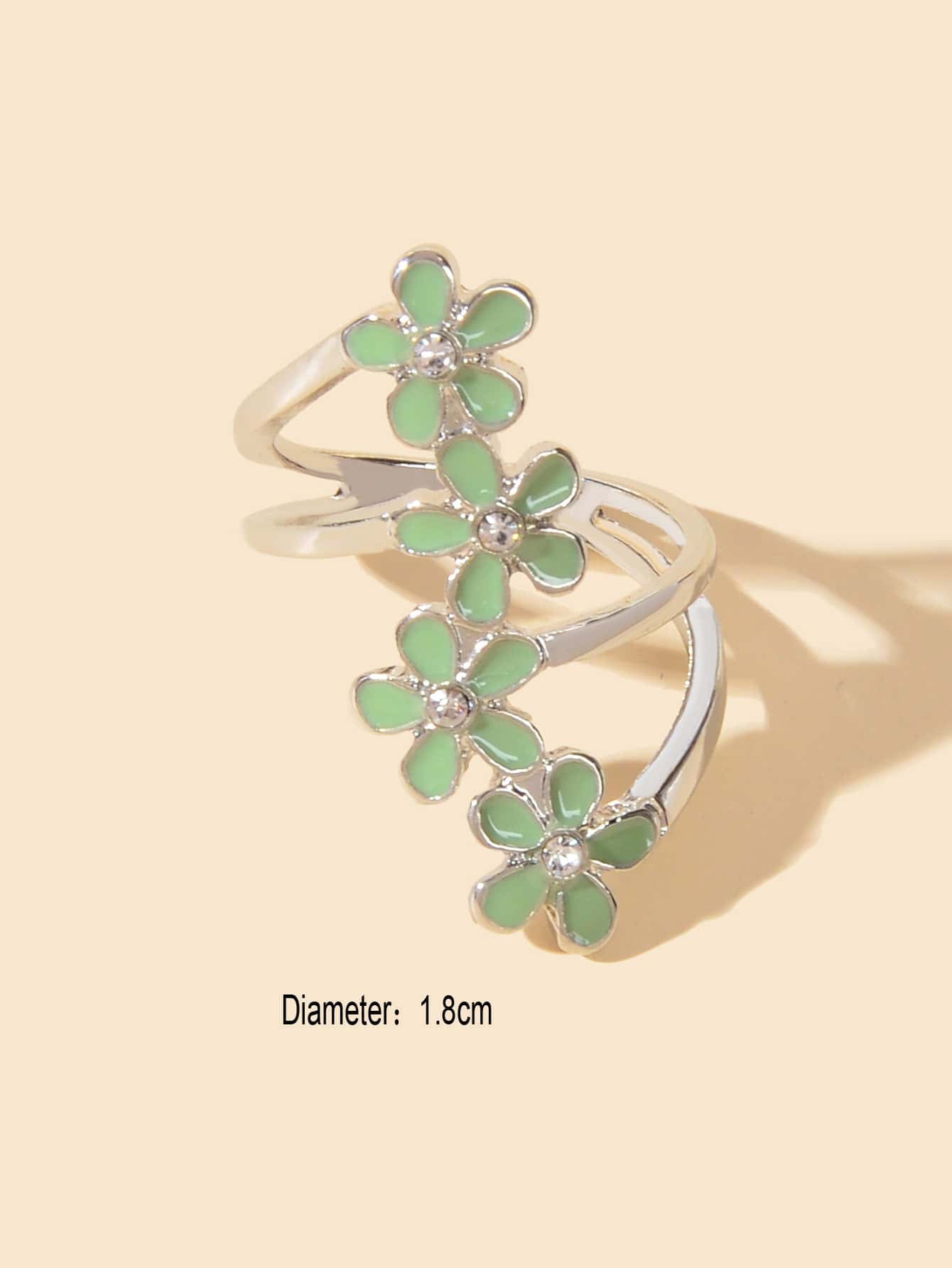 Anello Regolabile con Fiori Smaltati – Nero e Verde