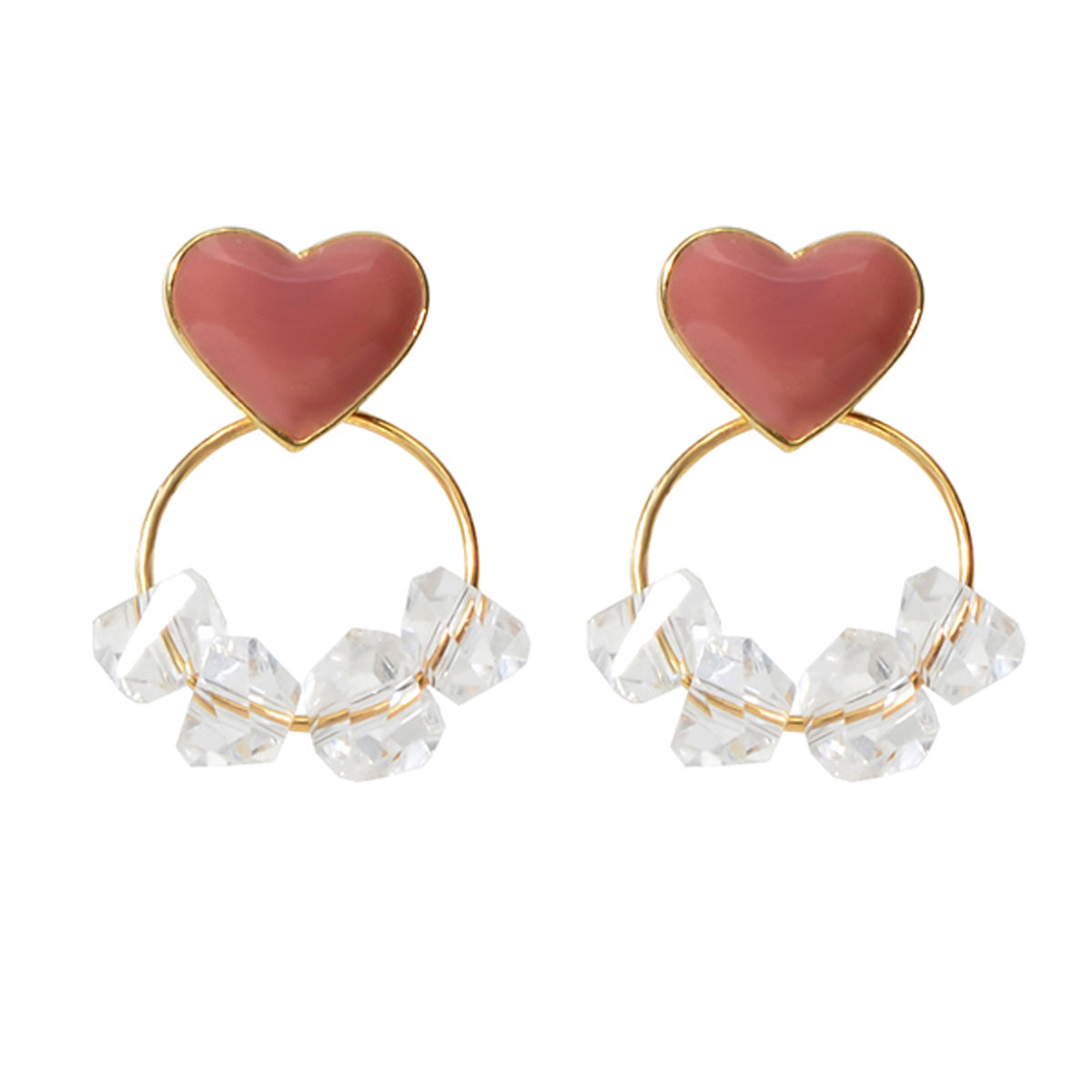 Orecchini Cuore Rosso con Perline Trasparenti – 2 cm