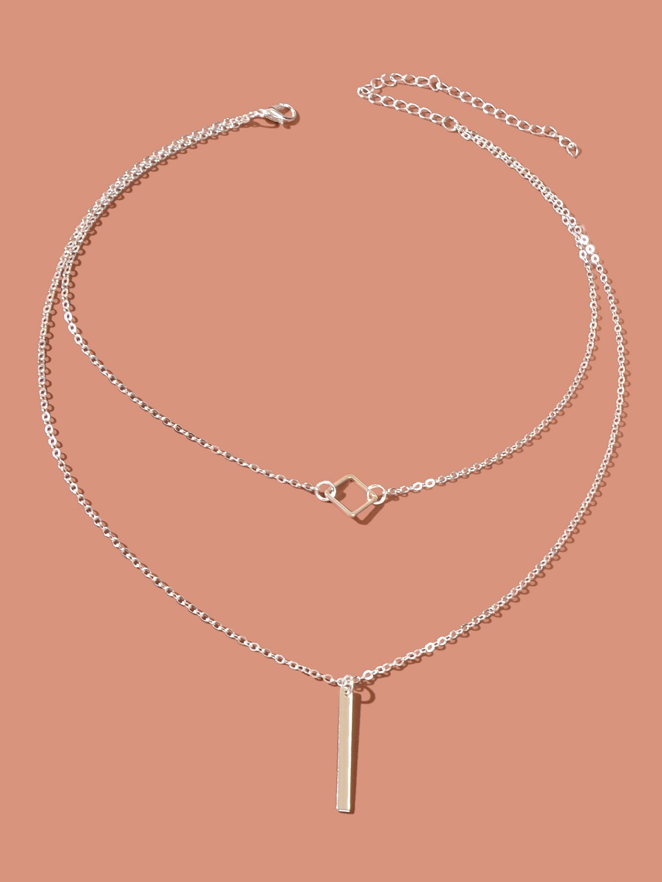 Collana a Doppio Strato con Ciondolo a Barra – Argento 37,5/44,5 cm