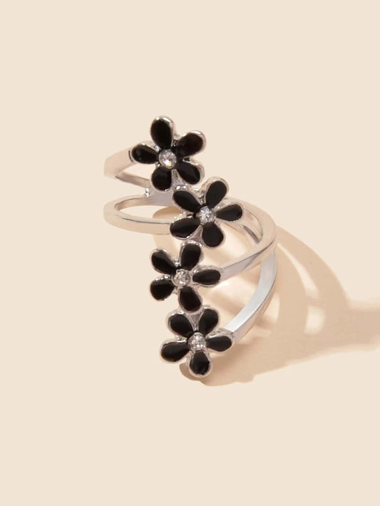 Anello Regolabile con Fiori Smaltati – Nero e Verde