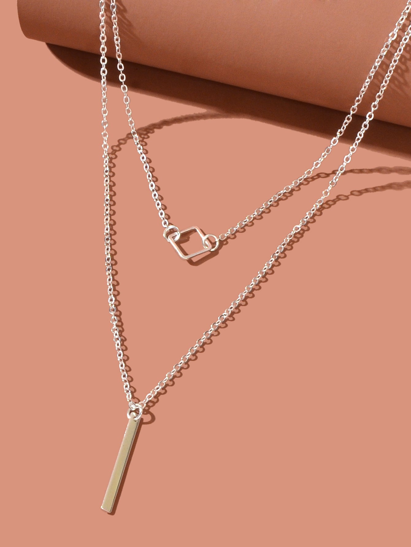 Collana a Doppio Strato con Ciondolo a Barra – Argento 37,5/44,5 cm