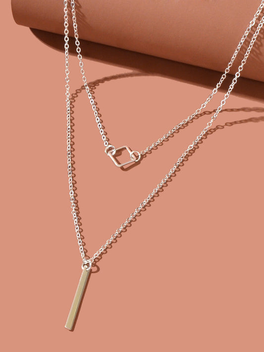 Collana a Doppio Strato con Ciondolo a Barra – Argento 37,5/44,5 cm