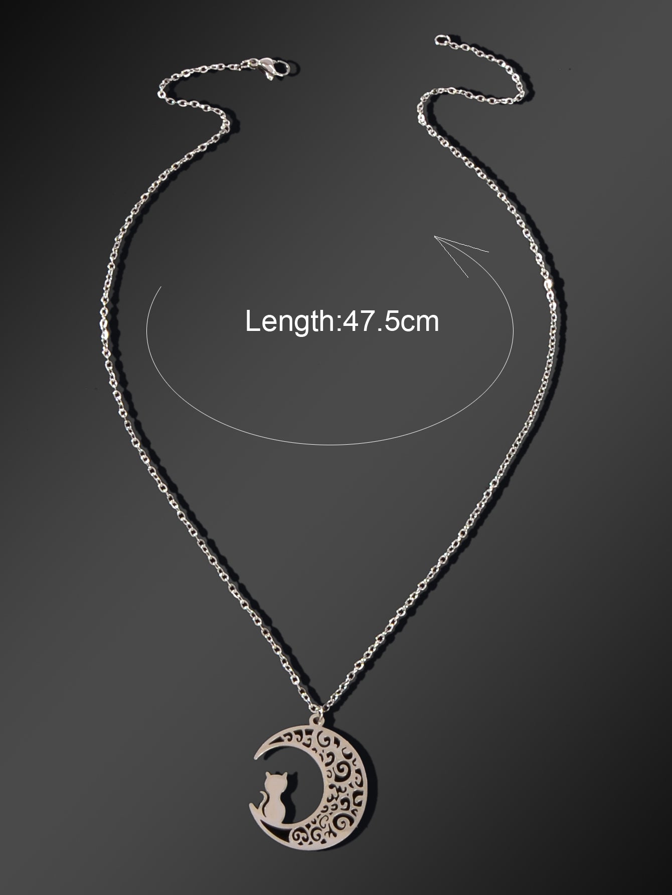 Collana Luna e Gatto in Acciaio Inossidabile – 47,5 cm