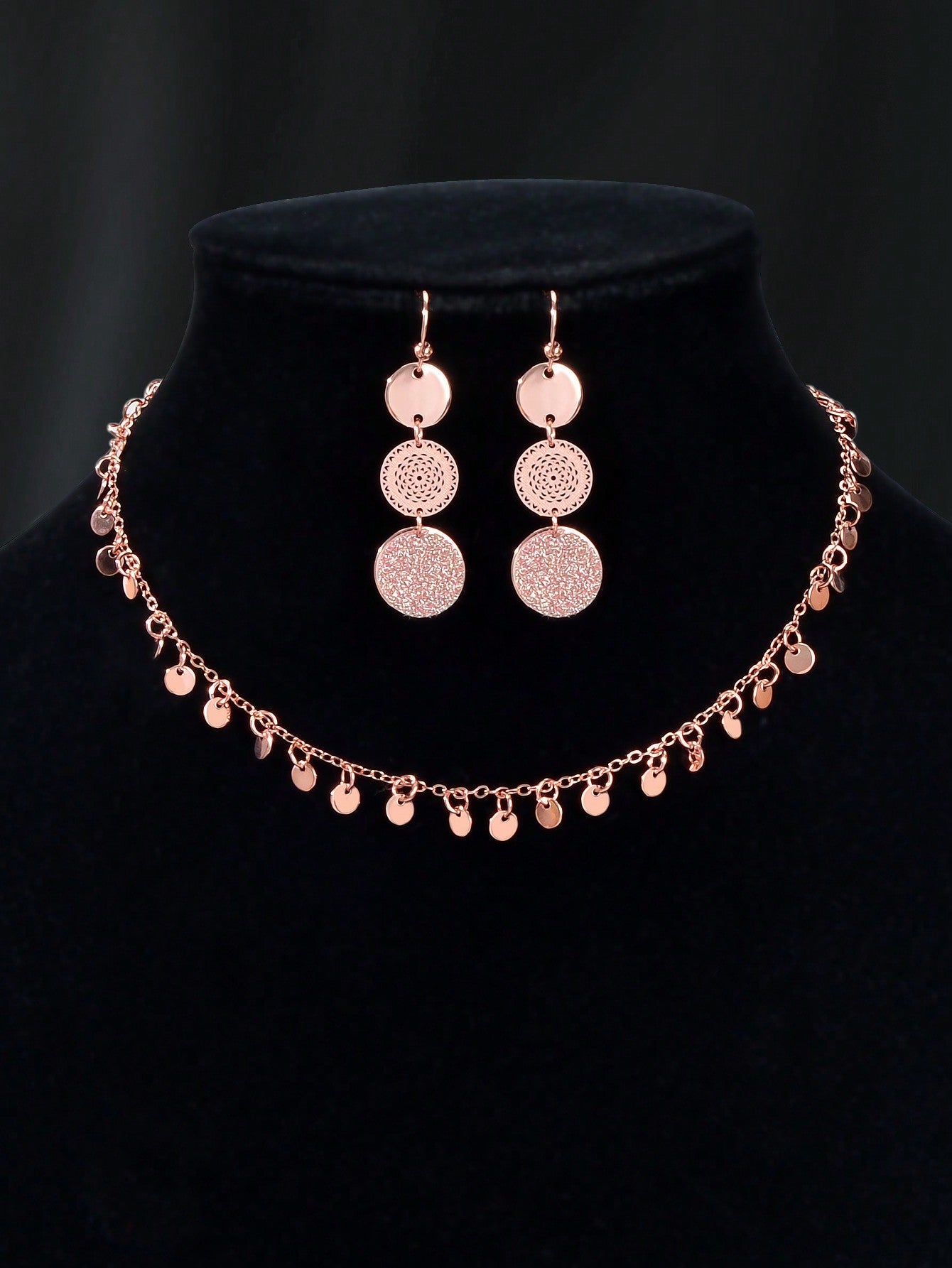 Set Collana e Orecchini Pendenti Multi-Disco – "Oro Rosa"
