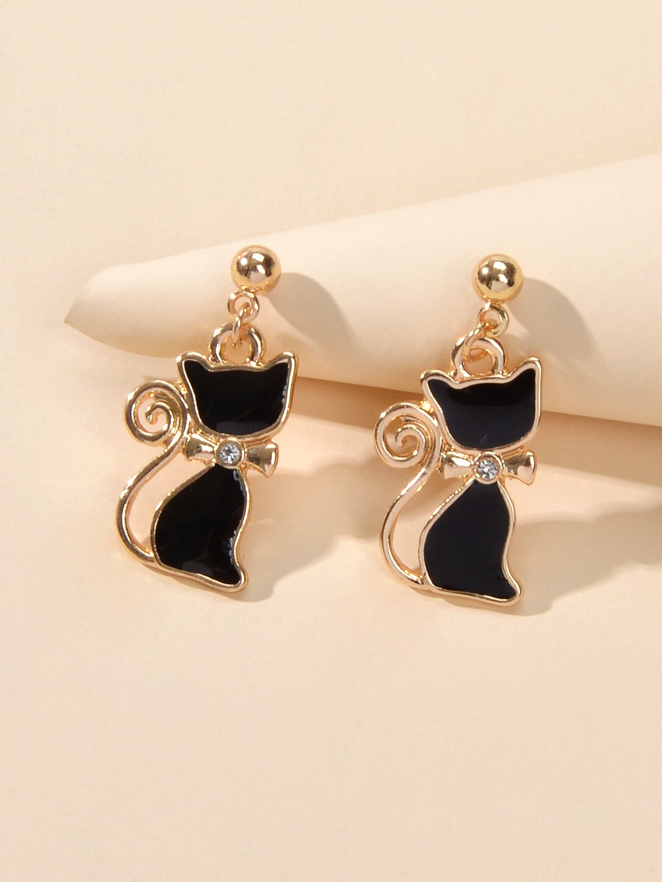 Orecchini Gatto Nero con Strass – 2,7 cm